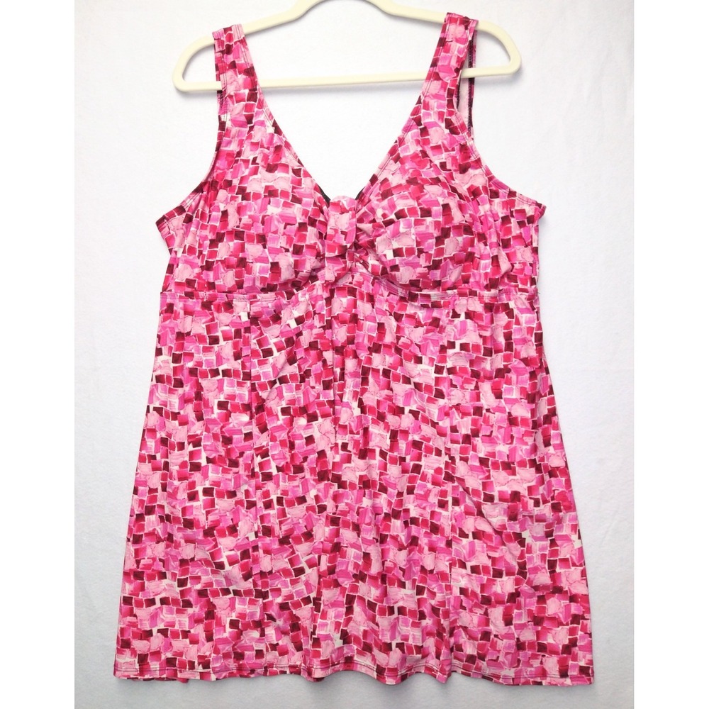 Swimsuits for All Beach Belle Tankini Pink Abstract Geometric Mosaic  L/XL